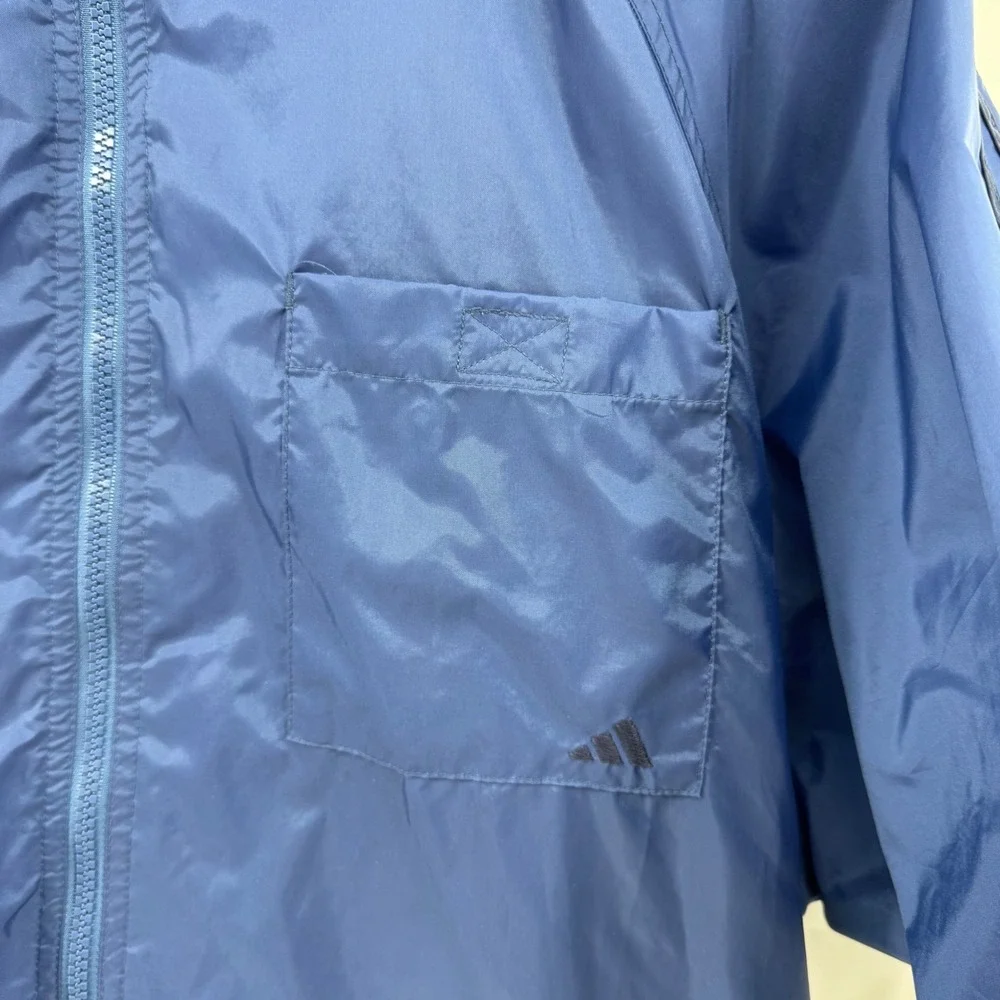 Adidas Windbreaker Jacket Mens Large Blue Full Zip Packable Hood‎ Mesh Lined
